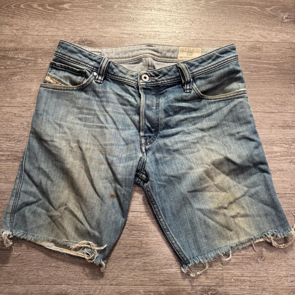 Diesel Denim Shorts Mens 32 Light Blue Cotton ZAF Cut Off Frayed Hem Y2K Casual
